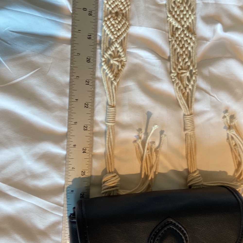 Anthropology Street Level Black Vegan Leather cross body detailed macrame strap - Picture 14 of 15